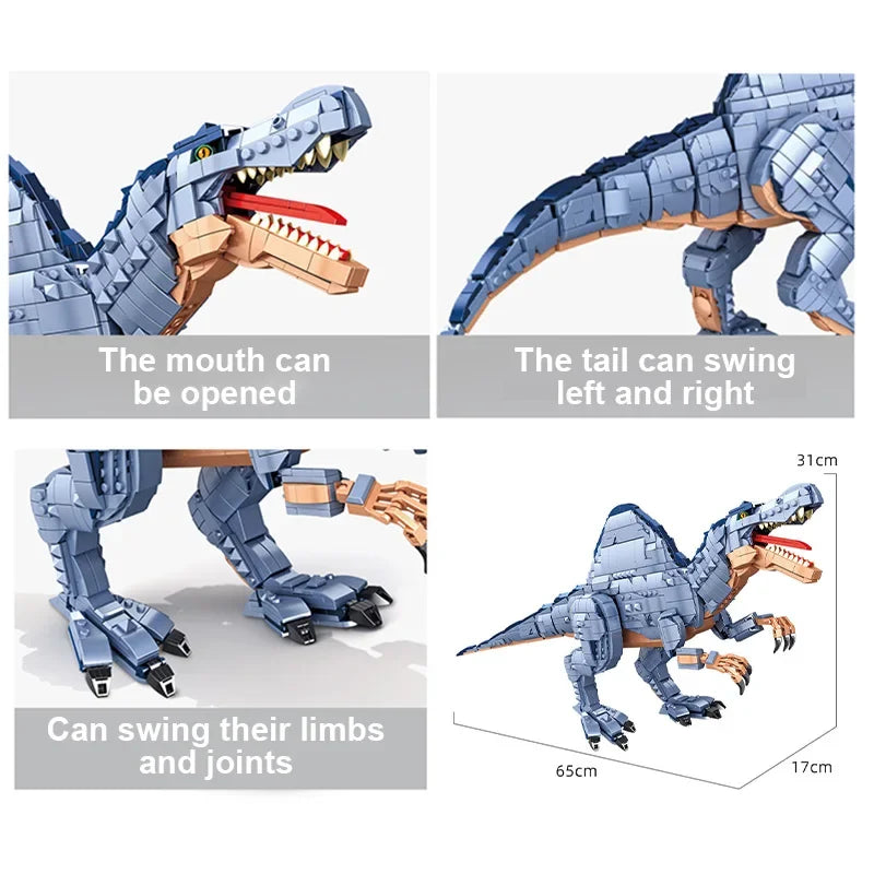 Large Mosasaurus Brick Toys: Big Dinosaur Figures including T. Rex, Jurassic Model Building Blocks featuring Dino Velociraptor, Brontosaurus, and Spinosaurus.