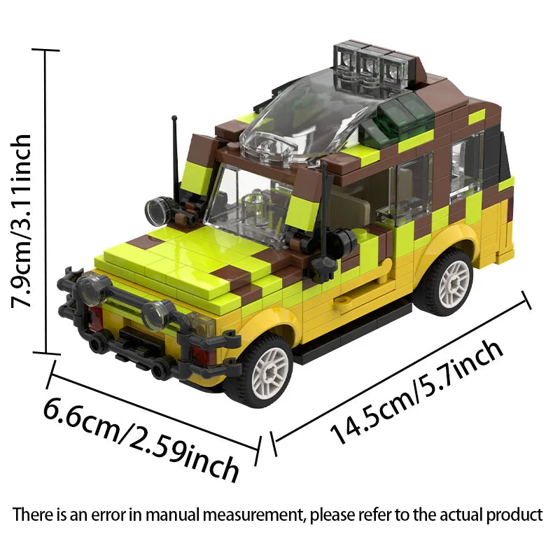 MOC Dinosaur Park Century SUV Explorer Soldier Building Blocks: German Willis Jeep and Antiaircraft Bricks Toy. Ideal for Children's Gifts.