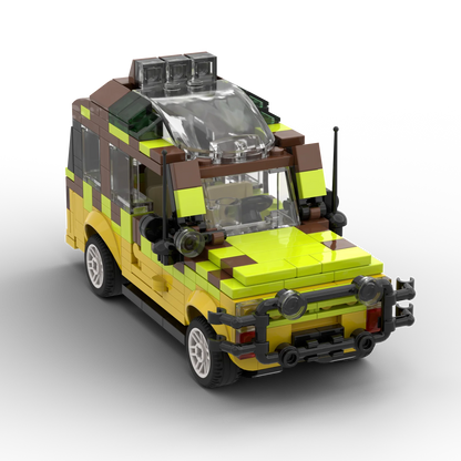 MOC Dinosaur Park Century SUV Explorer Soldier Building Blocks: German Willis Jeep and Antiaircraft Bricks Toy. Ideal for Children's Gifts.