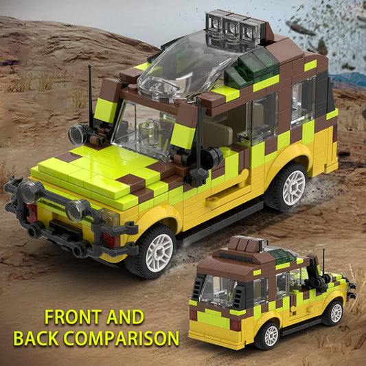 MOC Dinosaur Park Century SUV Explorer Soldier Building Blocks: German Willis Jeep and Antiaircraft Bricks Toy. Ideal for Children's Gifts.