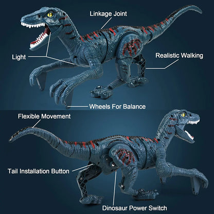 Electric Walking Remote Controlled Dinosaur Robot with Light RC Velociraptor Simulated Walking Toys for Kids Gifts 2.4G