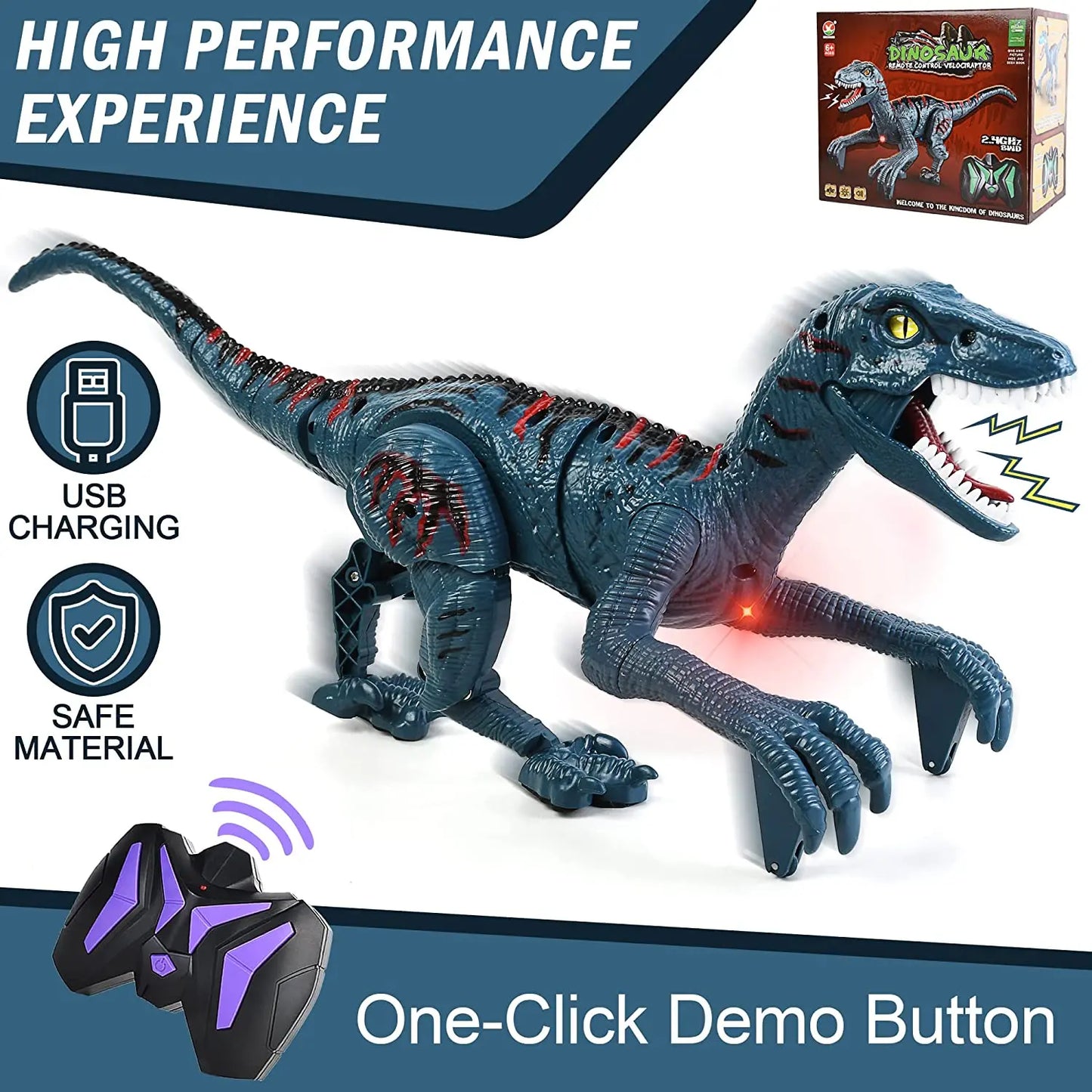 Electric Walking Remote Controlled Dinosaur Robot with Light RC Velociraptor Simulated Walking Toys for Kids Gifts 2.4G